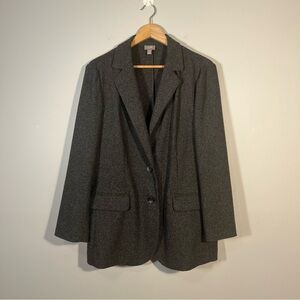 J. Jill Stretch Tweed Charcoal Gray Oversized 2-Button Wool Blend Blazer Medium